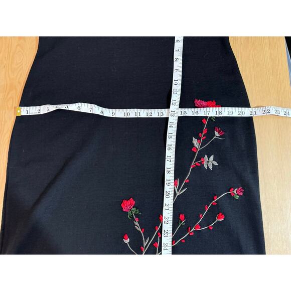 VTG Carole Little Sweater Dress XL Black Floral Embroidery Romantic Wool 90s - Picture 8 of 8